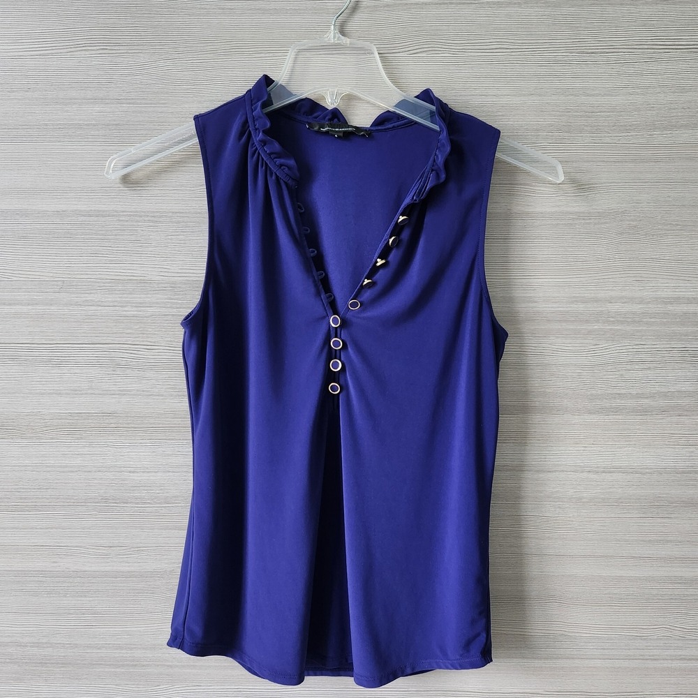 White House Black Market WHBM Women Sleeveless Blouse Purple Top Button Size S